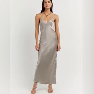 Simone pewter satin slip midi DISSH dress